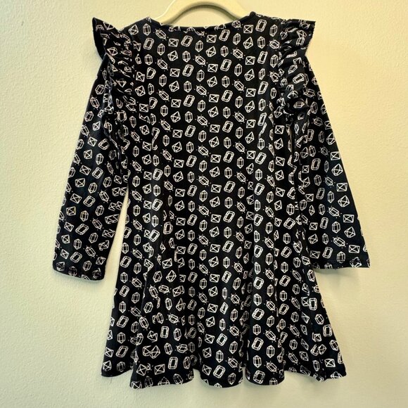 MARKS AND SPENCER Black 3D Gems Skater Dress Girls 5-6 Geometric Ruffle M&S Girl - Picture 2 of 8